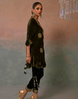 Olive Opulence Embroidered Velvet Set