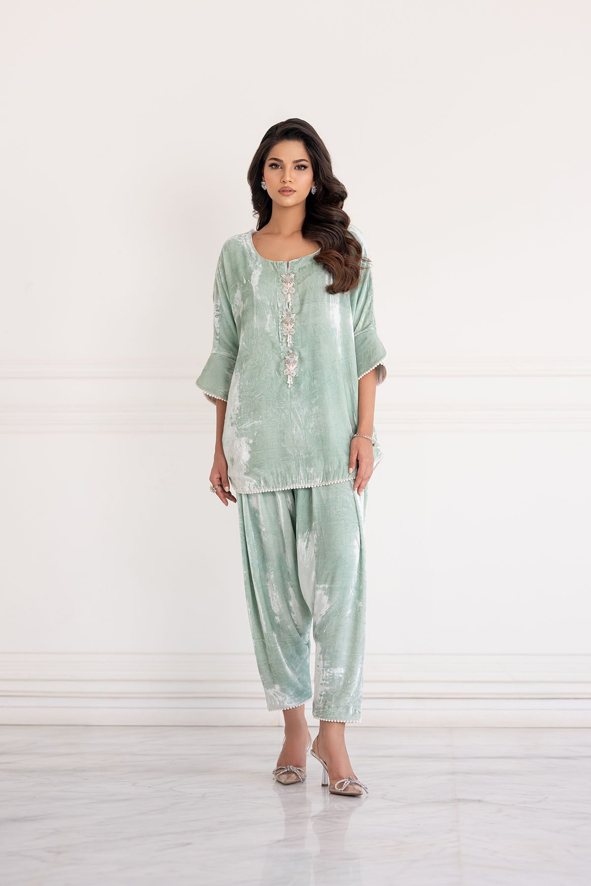 Ice Blue Luxe Velvet Co-ord Set