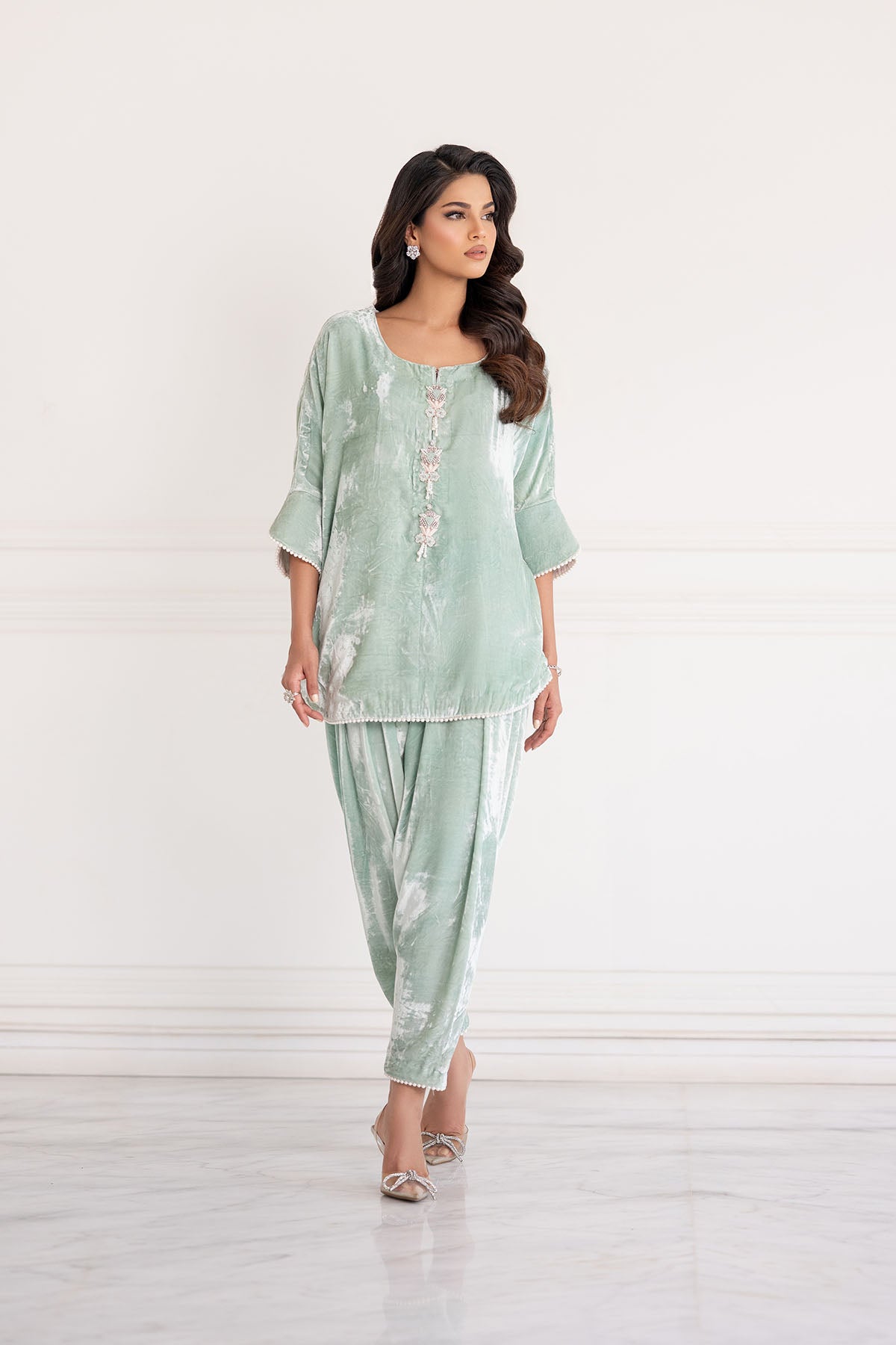 Ice Blue Luxe Velvet Co-ord Set