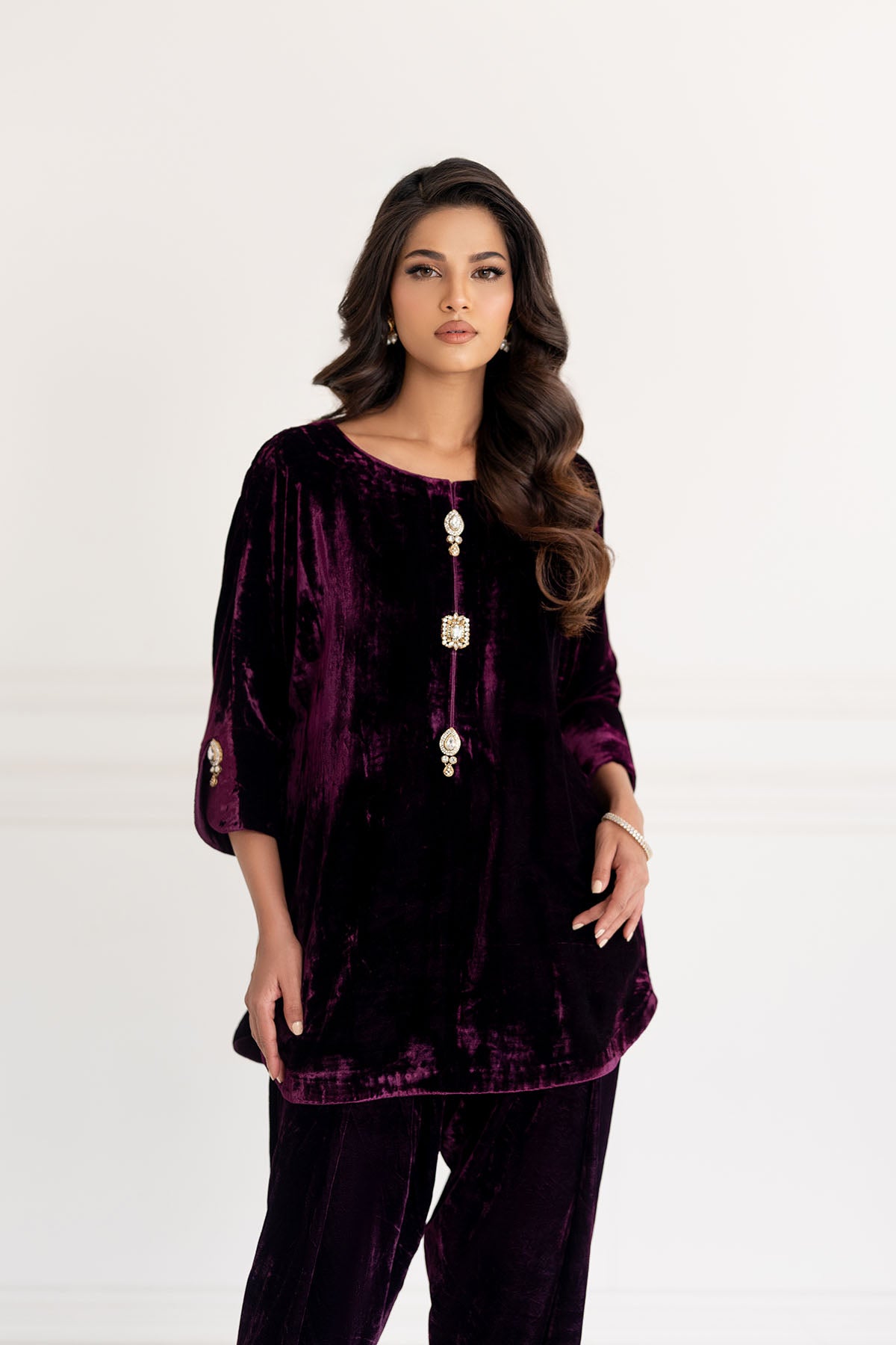 Berry Noir Velvet Kurta &amp; Pant Set