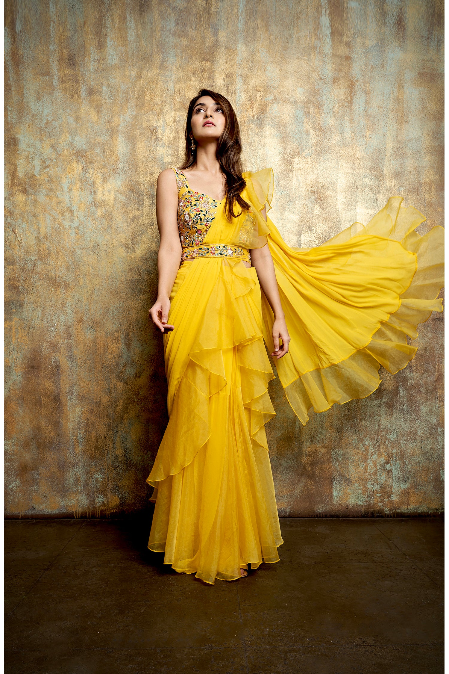 Sunflower Yellow Ruffle Saree