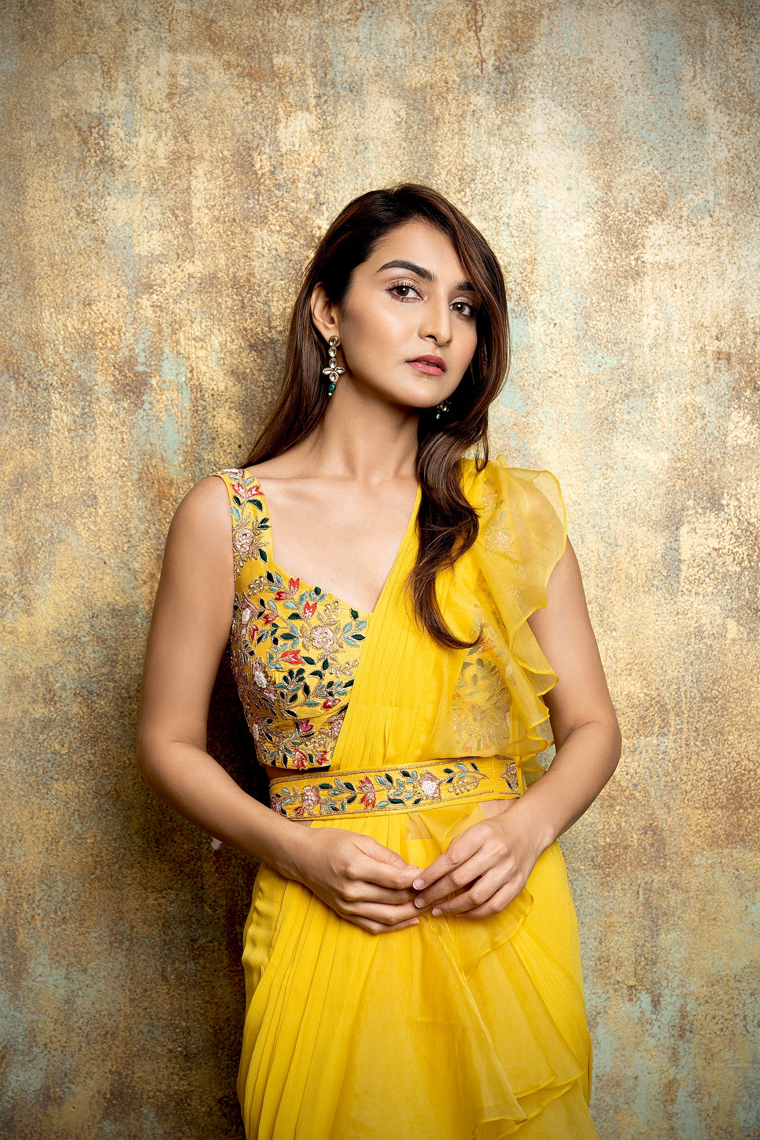 Sunflower Yellow Ruffle Saree