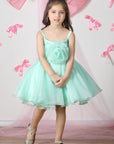 Green Net Dress with 3D Flowers and Flare
