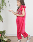 Hot Pink Off Shoulder Jumpsuit with Attach Draoe and Stone and Beads Work