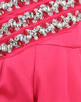 Hot Pink Off Shoulder Jumpsuit with Attach Draoe and Stone and Beads Work