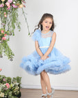 Ice Blue Dress with Tulles Asnd Pearl Belt