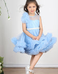 Ice Blue Dress with Tulles Asnd Pearl Belt