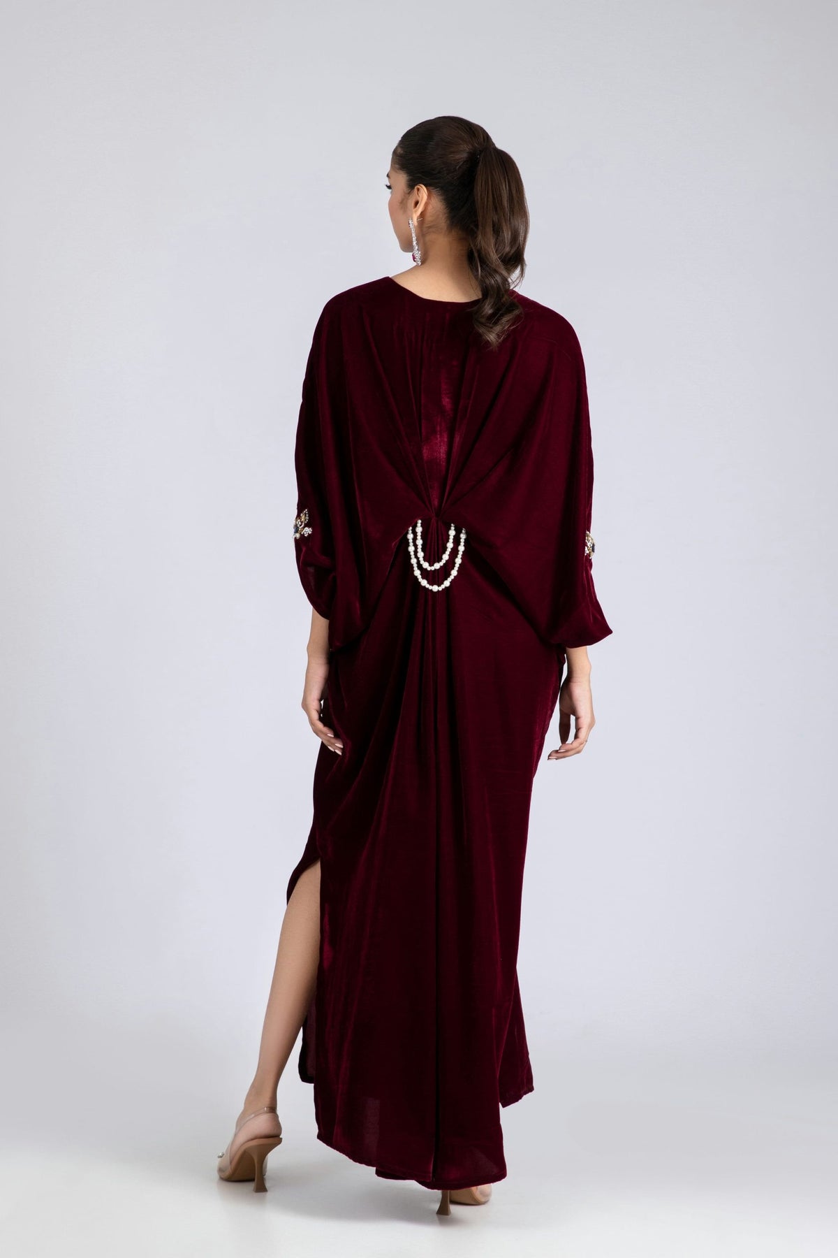 Maroon Royale Embellished Velvet Kaftan