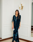Teal Royale Embellished Velvet Kaftan Gown