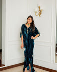 Teal Royale Embellished Velvet Kaftan Gown