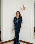 Teal Royale Embellished Velvet Kaftan Gown