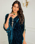 Teal Royale Embellished Velvet Kaftan Gown