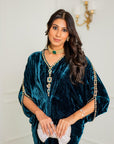 Teal Royale Embellished Velvet Kaftan Gown