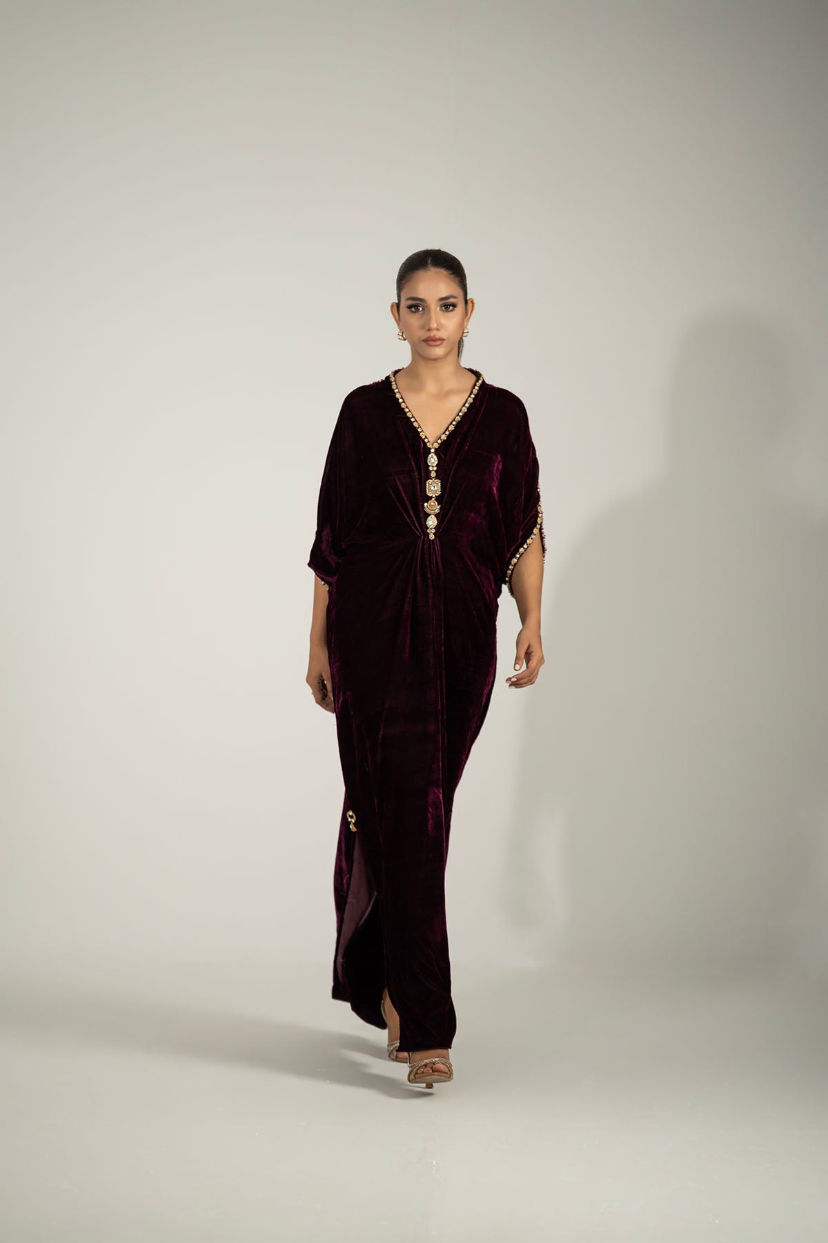 Crimson Luxe Hand-Embroidered Kaftan