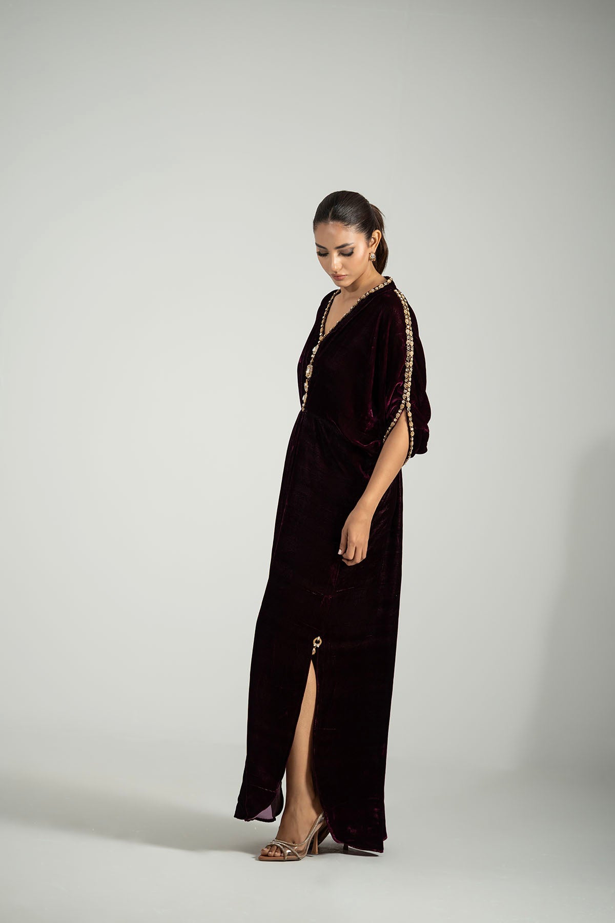 Crimson Luxe Hand-Embroidered Kaftan