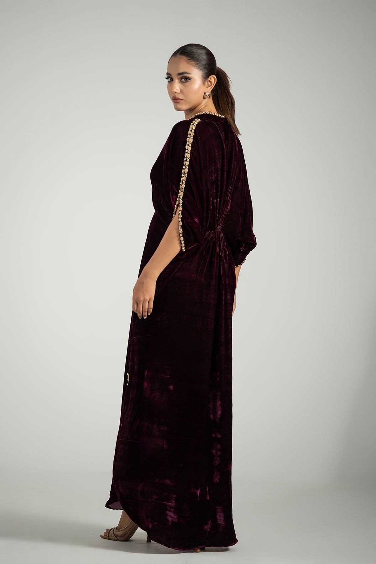 Crimson Luxe Hand-Embroidered Kaftan