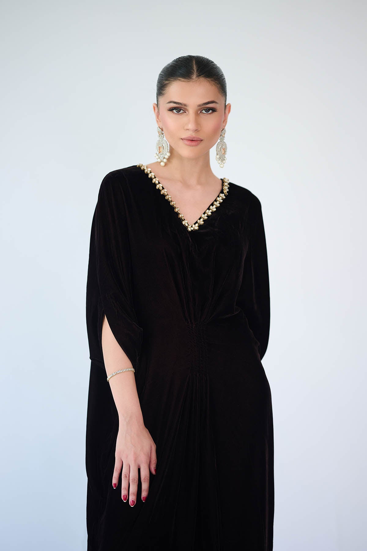 Noir Scallop Luxe Kaftan Gown