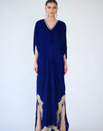 Royal Blue Velvet Embellished Kaftan