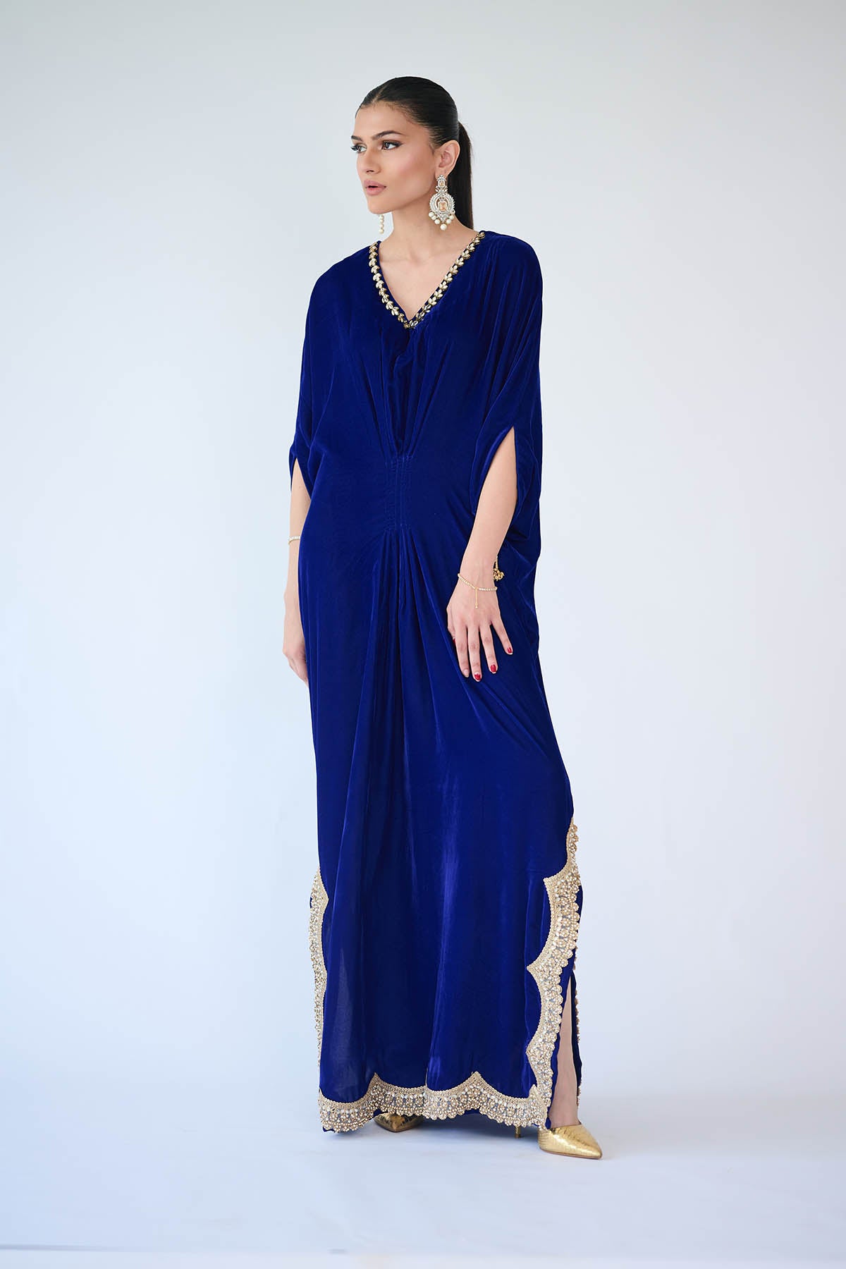 Royal Blue Velvet Embellished Kaftan