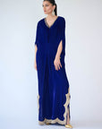 Royal Blue Velvet Embellished Kaftan