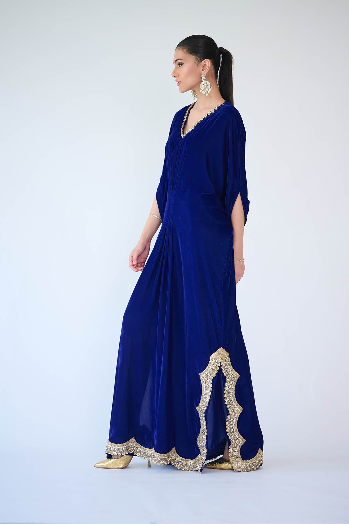 Royal Blue Velvet Embellished Kaftan
