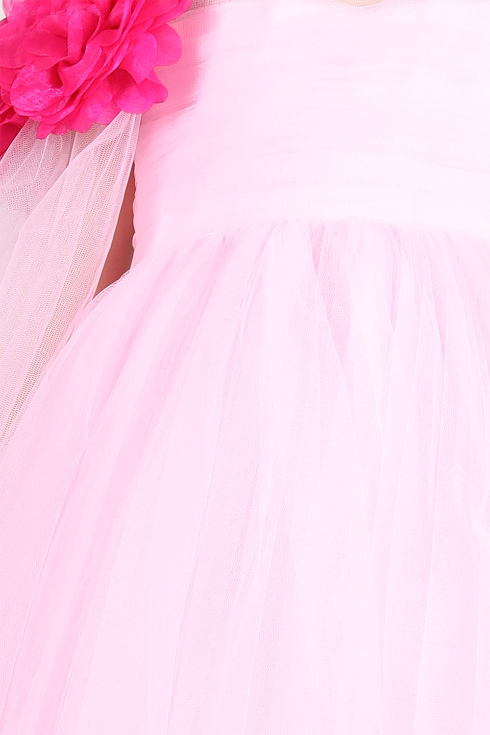 Light Pink Gown with Drapes and 3D Flower Detailing