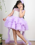 Lilac Pearl Embroidered Yoke with Net Tulles In Flare and Detachable Tail