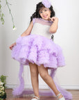 Lilac Pearl Embroidered Yoke with Net Tulles In Flare and Detachable Tail