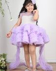 Lilac Pearl Embroidered Yoke with Net Tulles In Flare and Detachable Tail