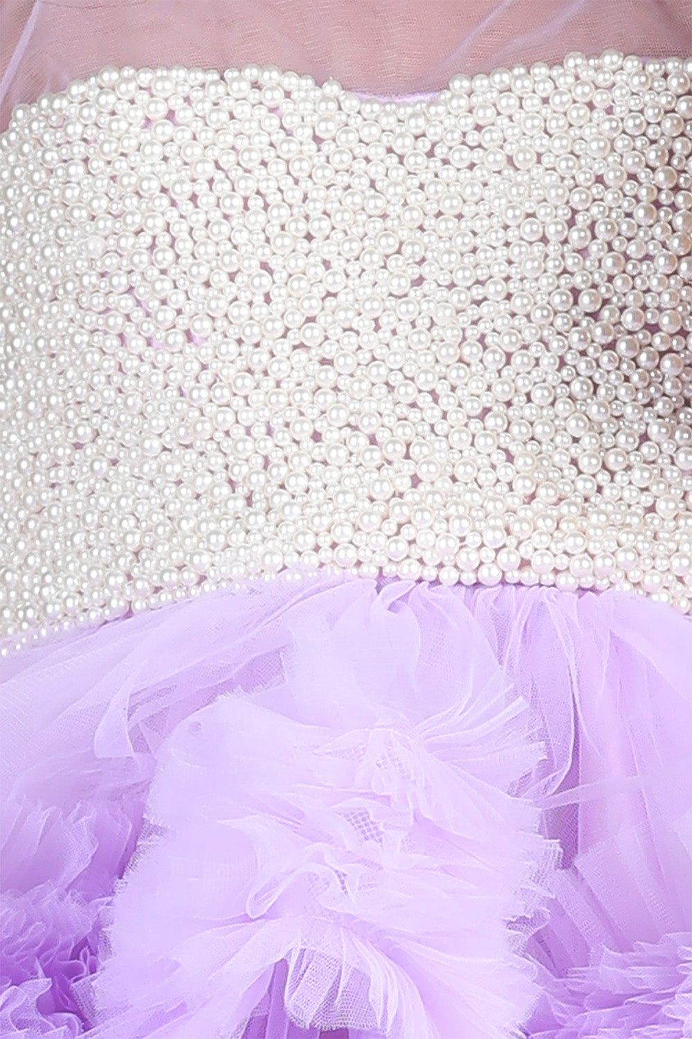 Lilac Pearl Embroidered Yoke with Net Tulles In Flare and Detachable Tail