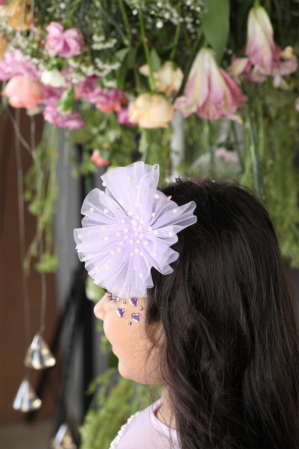 Lilac Pearl Embroidered Yoke with Net Tulles In Flare and Detachable Tail