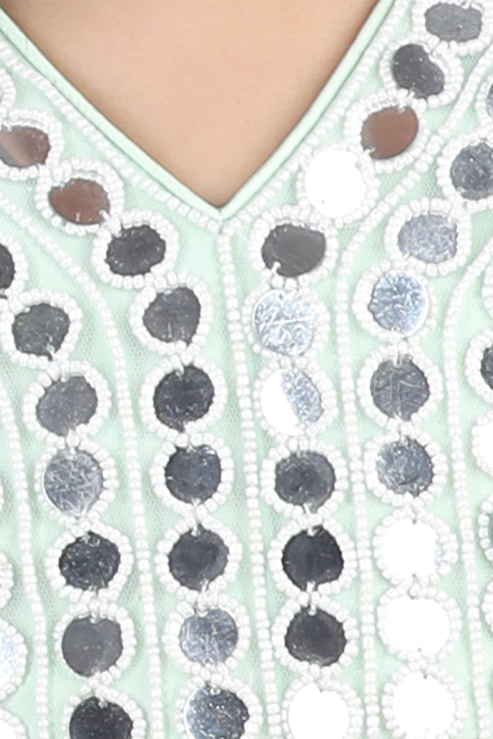Mint Green Beads and Patra Work Embroidered Blouse with Plazzo
