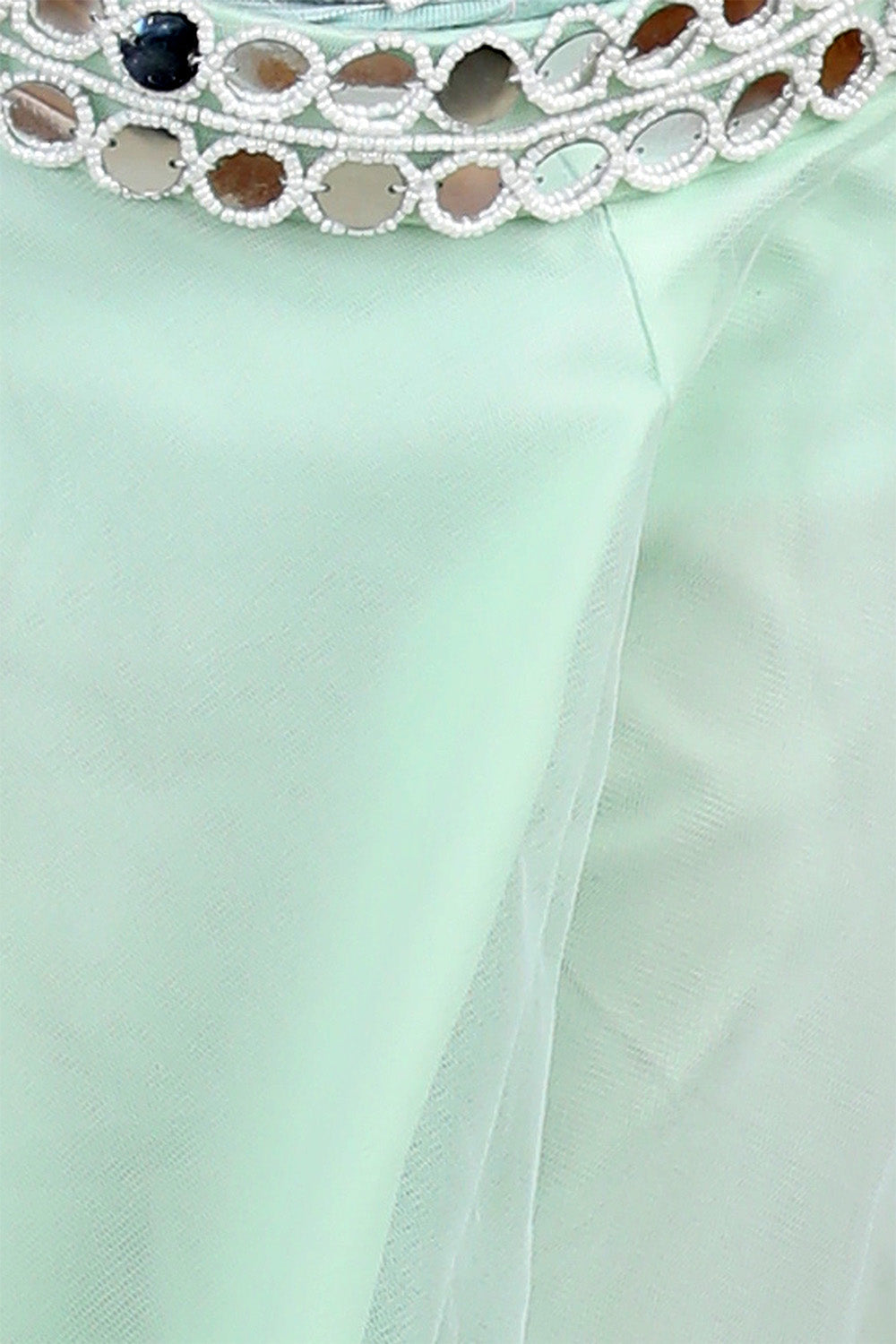 Mint Green Beads and Patra Work Embroidered Blouse with Plazzo