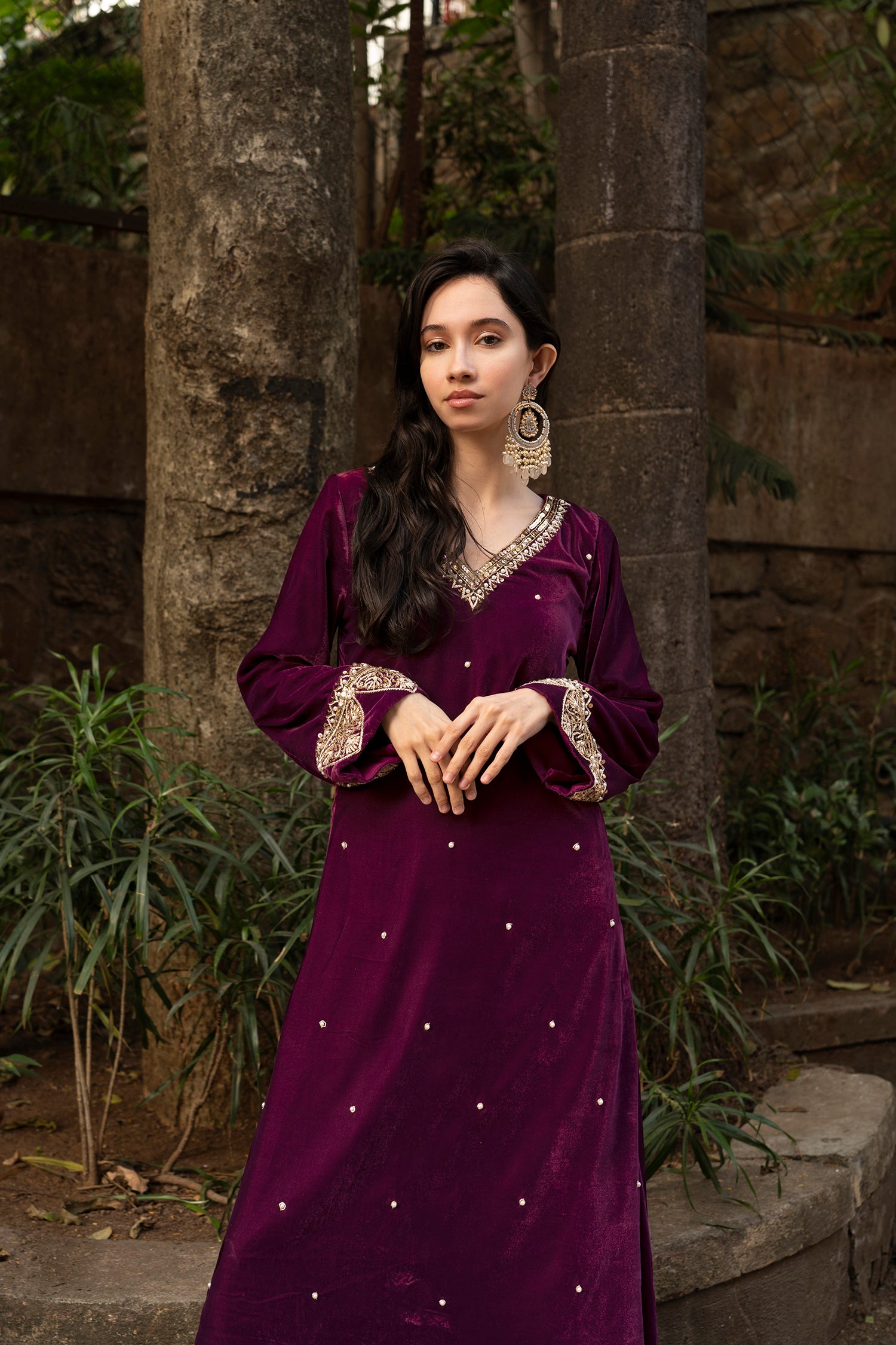 Wine Velvet Suit Set