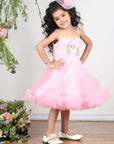 Pink Unicorn Embroidered Dress with Tulles N Hair Clip