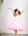 Pink Unicorn Embroidered Dress with Tulles N Hair Clip