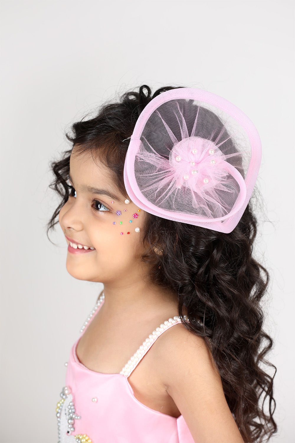 Pink Unicorn Embroidered Dress with Tulles N Hair Clip