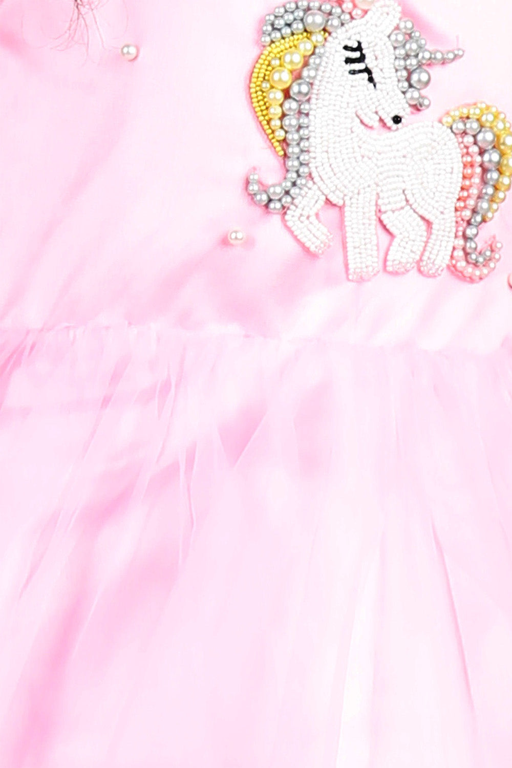Pink Unicorn Embroidered Dress with Tulles N Hair Clip