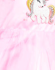 Pink Unicorn Embroidered Dress with Tulles N Hair Clip