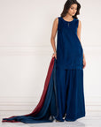 Midnight Blue Velvet Flared Suit Ensemble