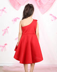 Red Off Shoulder Dress with 3D Flowers