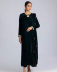 Green Velvet Drape-Detail Suit Set