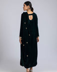 Green Velvet Drape-Detail Suit Set