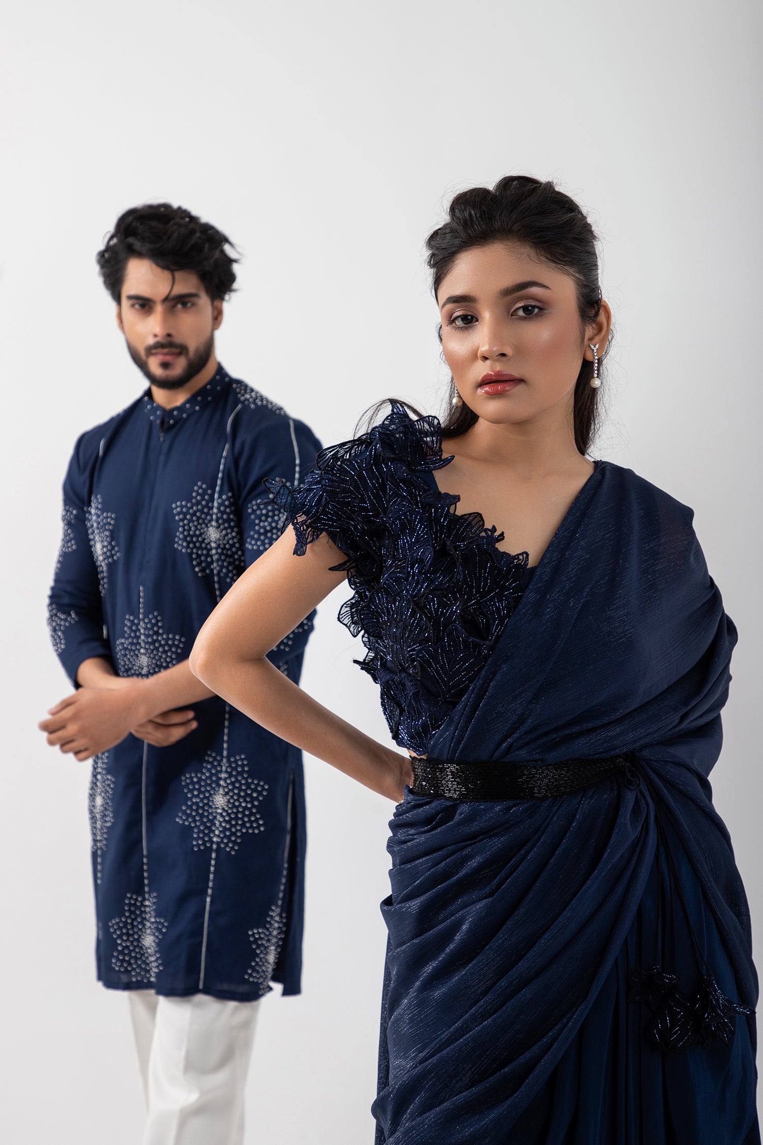 Sapphire 3D Floral Blouse and Drape Saree Set