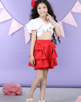 Front Open Top and Shorts with Layred Frill On Sides