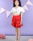 Front Open Top and Shorts with Layred Frill On Sides