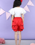 Front Open Top and Shorts with Layred Frill On Sides