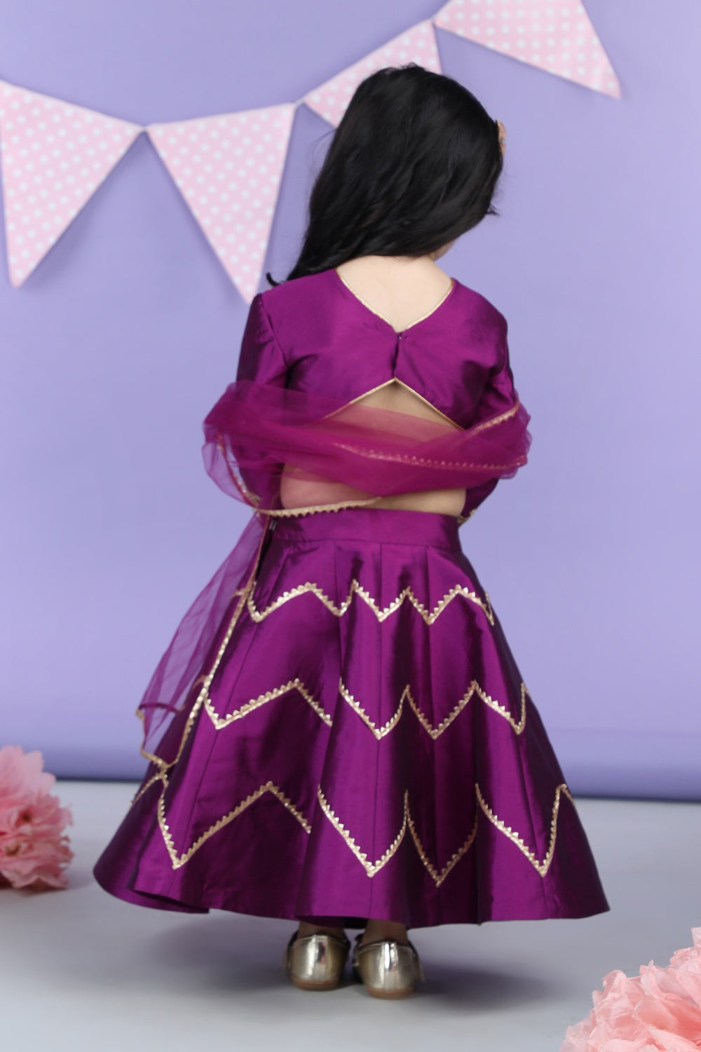 Heavy Embroidered Bluse with Gota Lines Lehenga and Chunni