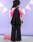 Peplum Top with Shoulder Cut Flaps Accompanied with Pants