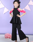 Peplum Top with Shoulder Cut Flaps Accompanied with Pants